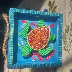 Hand-Painted Sea Turtle Shadow Box Blue AndvRed Coastal Accent 3 For $15